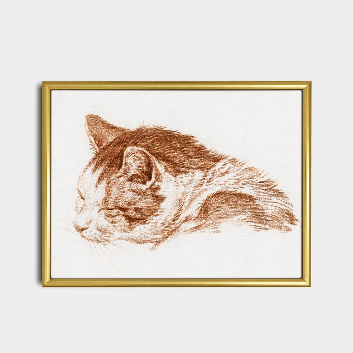 Sleeping Cat Head Study in Warm Red Chalk Vintage Sketch Poster - Image 2
