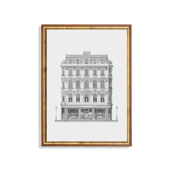 Vintage Architecture Sketch Antique Drawing Print Ink Drawing Neutral Decor Wall Art Farmhouse Decor