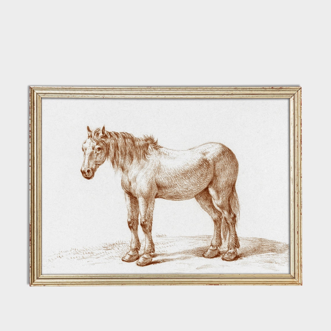 Standing Horse Profile Study Vintage Sepia Equine Sketch Poster - Image 3