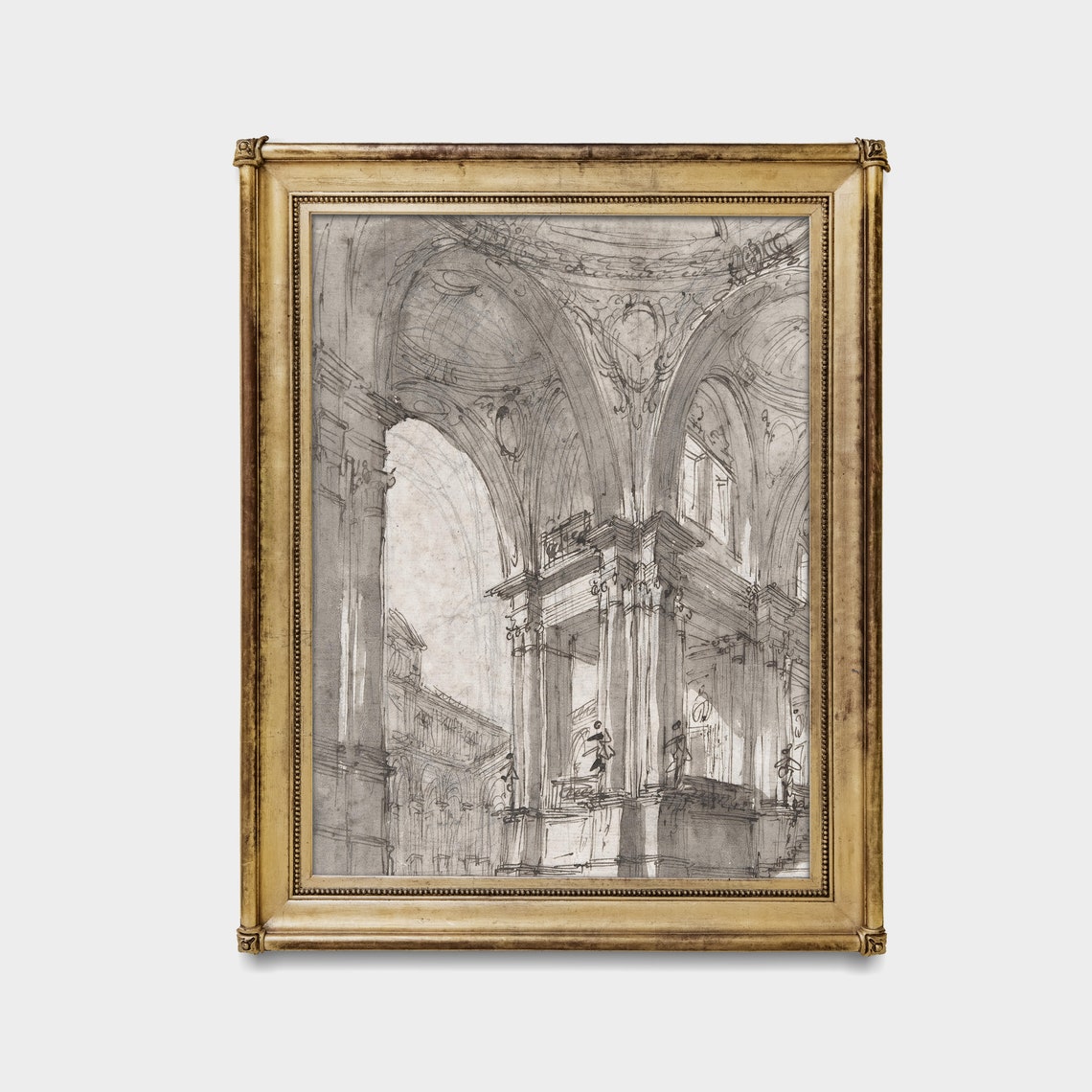 Grand Vaulted Palace Interior Antique Architectural Sketch Poster - Image 3