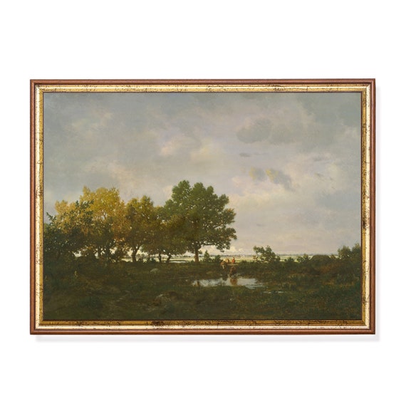 Printed And Shipped Vintage Landscape Pond Print Retro Nature Wall Art Antique Scenic Art Victorian Home Decor Physical Prints