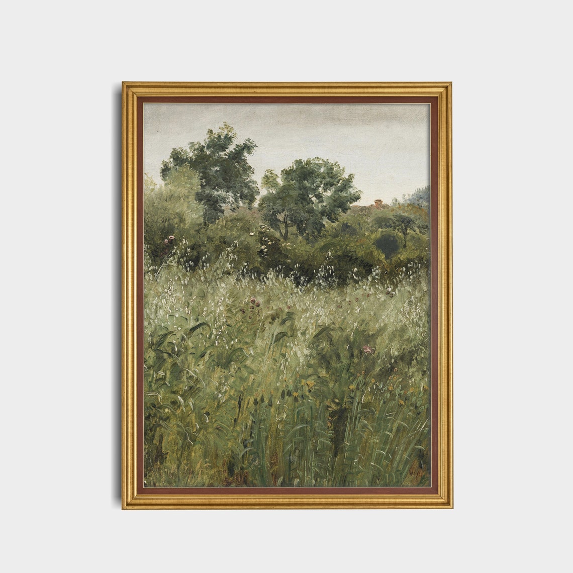 Tall Grass Meadow with Trees Muted Plein Air Landscape Poster - Image 5
