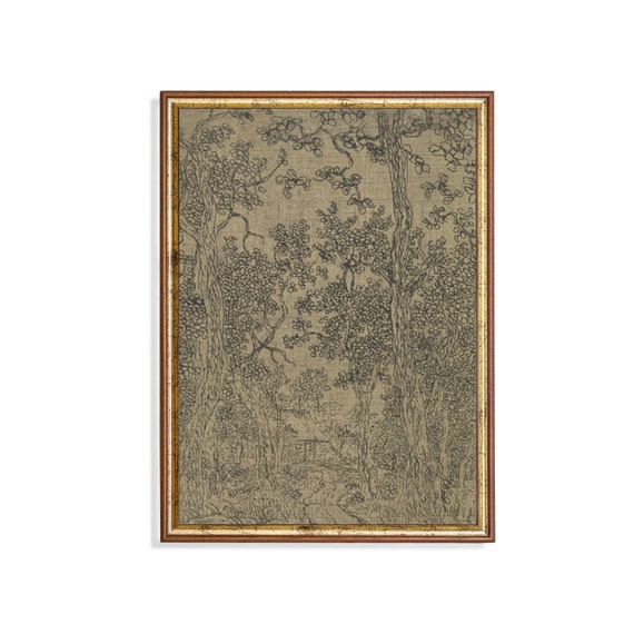 Wooded Landscape Vintage Sketch, Rustic Art Print