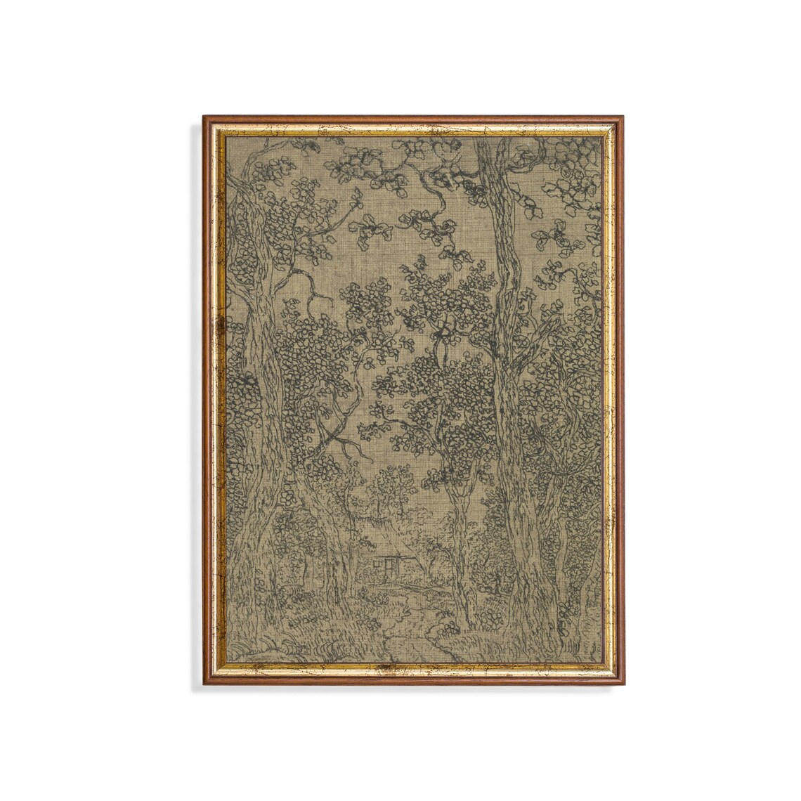 Wooded Landscape Vintage Sketch, Rustic Art Print