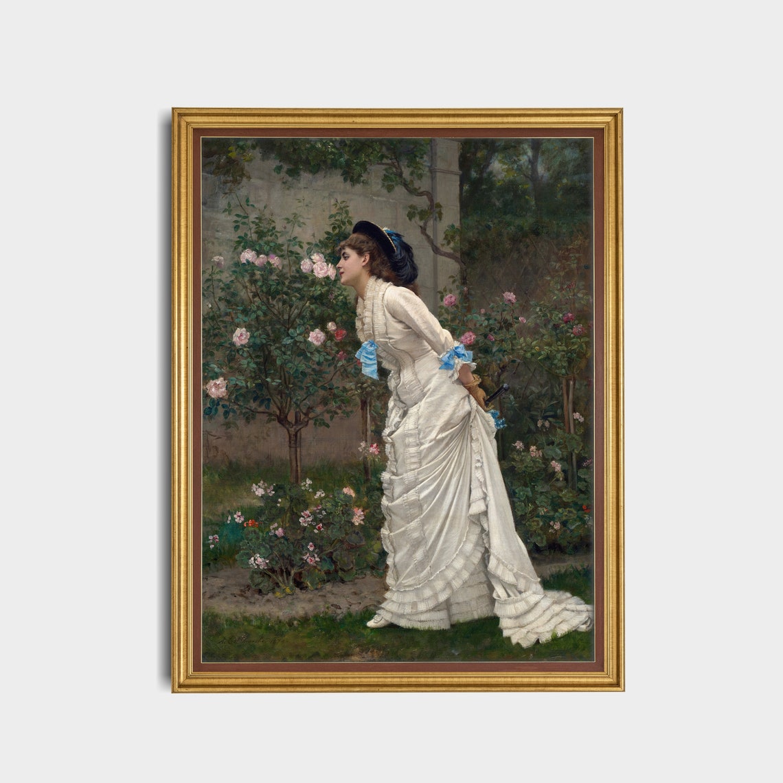 Woman In Rose Garden Vintage Portrait Painting Moody Rustic Oil Painting Print Victorian Female Art Art - Image 5