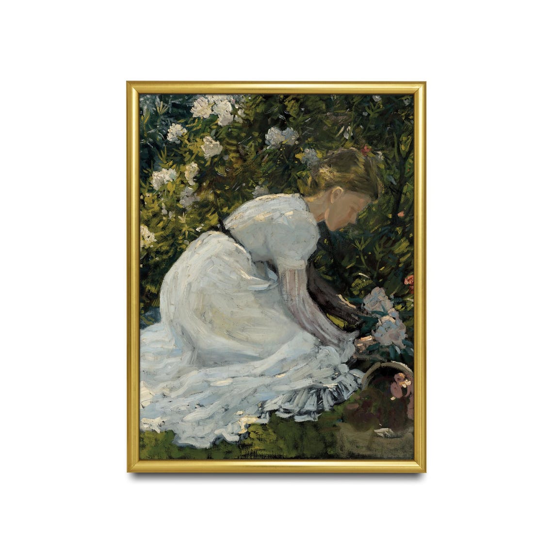 Printed And Shipped Vintage Girl Portrait Young Girl With Flowers Antique Portrait Painting Rustic Prints Girl Gathering Flowers - Image 2