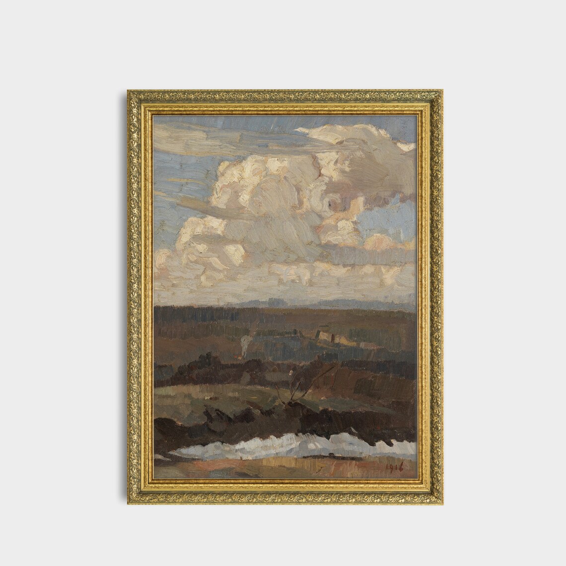 1916 Cloudy Moorland Sky Antique Landscape Oil Painting Poster - Image 3
