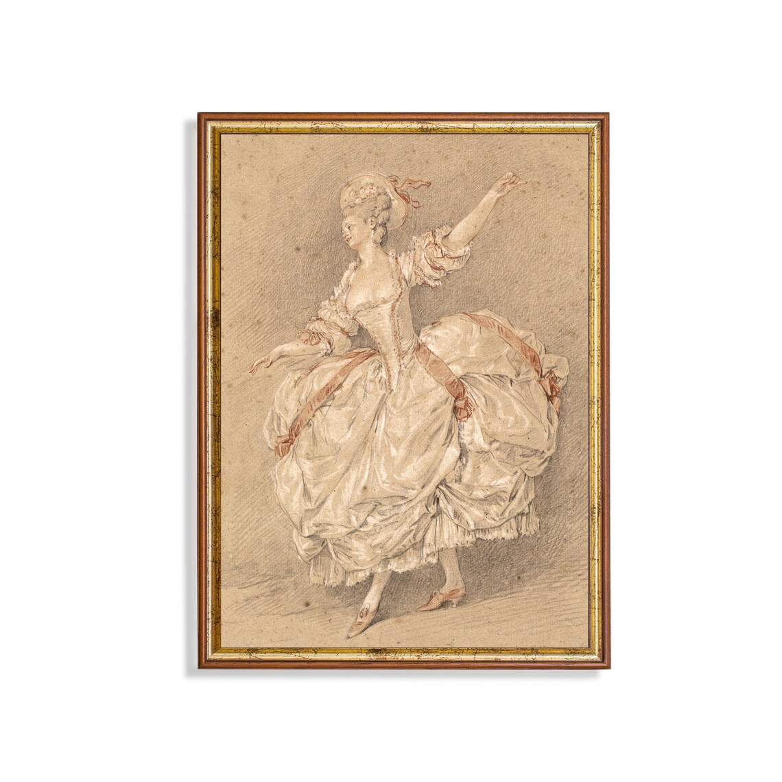 Dancer in Flowing Gown Sepia Chalk Sketch Vintage Ballet Art Poster