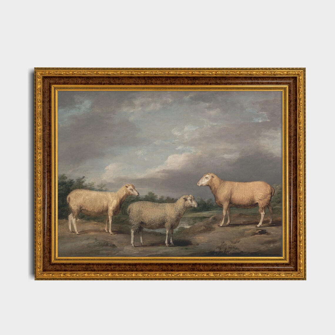 Three Sheep in Moody Landscape Vintage Farm Animal Painting Poster - Image 2