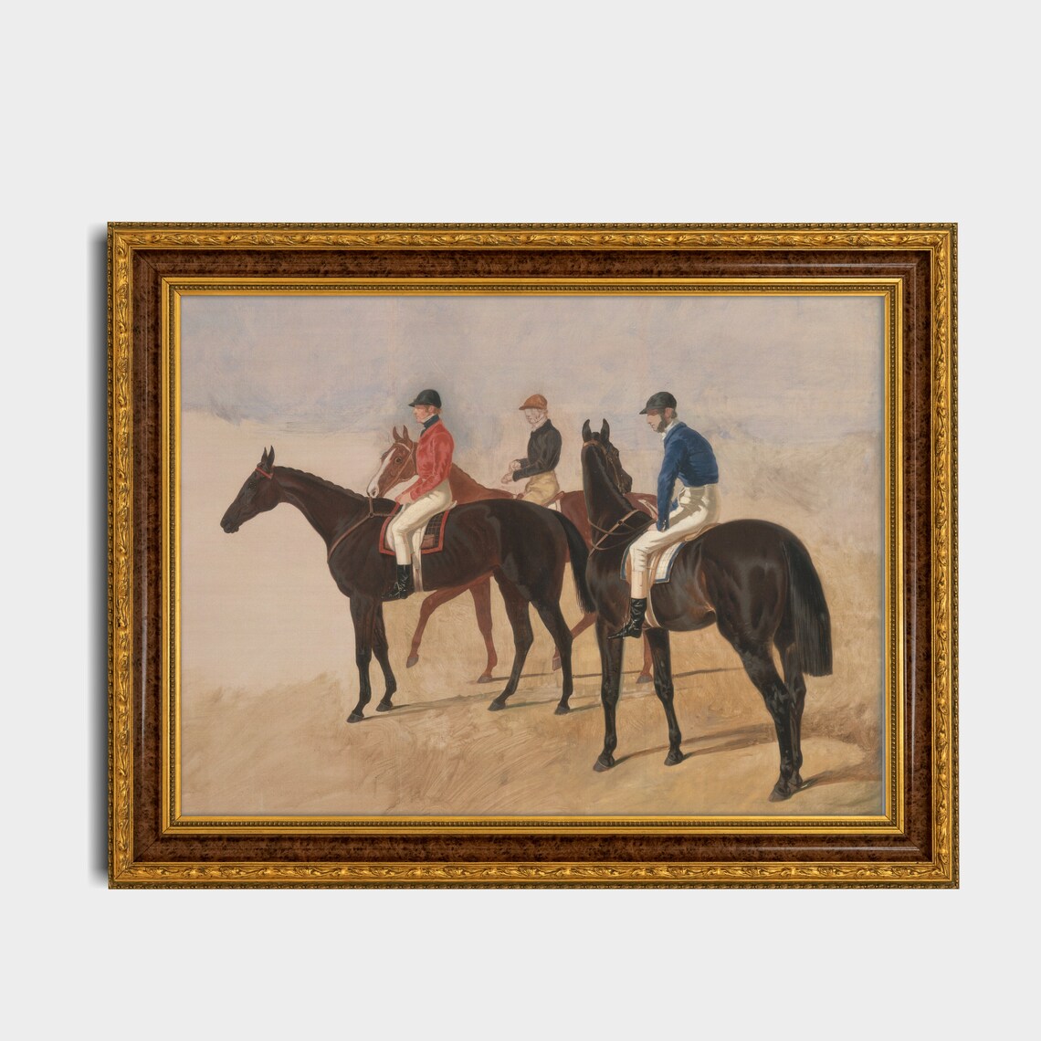Three Jockeys on Racehorses Vintage Horse Racing Scene Art Poster - Image 2