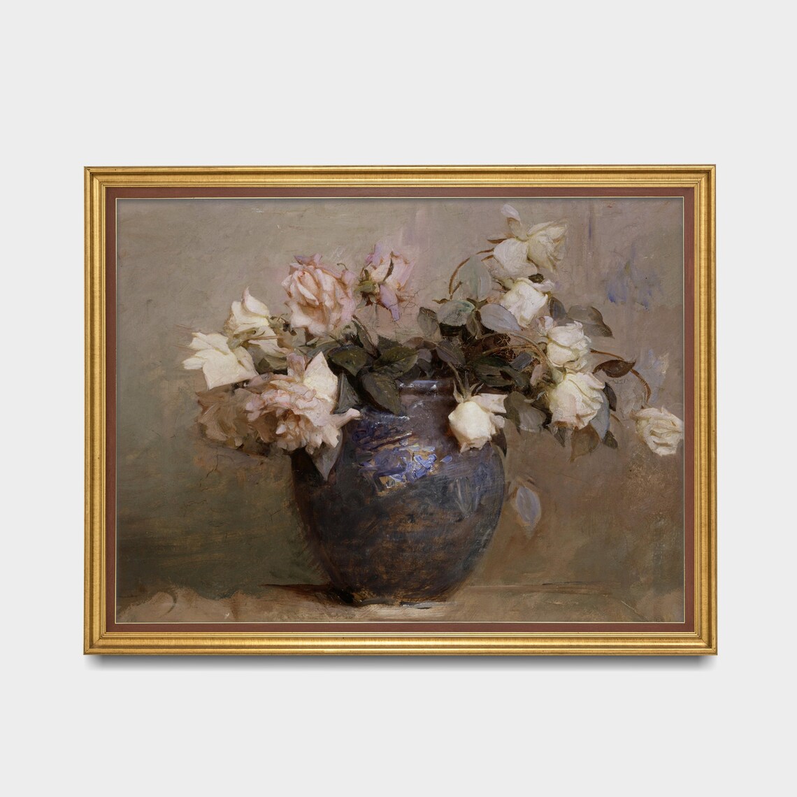 Blue Ceramic Vase with White Roses Vintage Floral Still Life Poster - Image 3