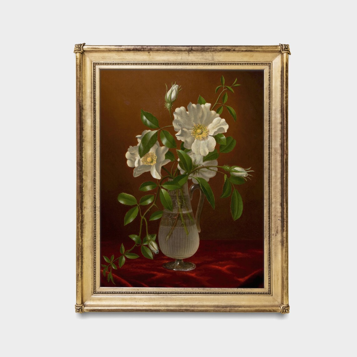 White Wild Roses in Glass Pitcher Vintage Floral Still Life Poster - Image 3