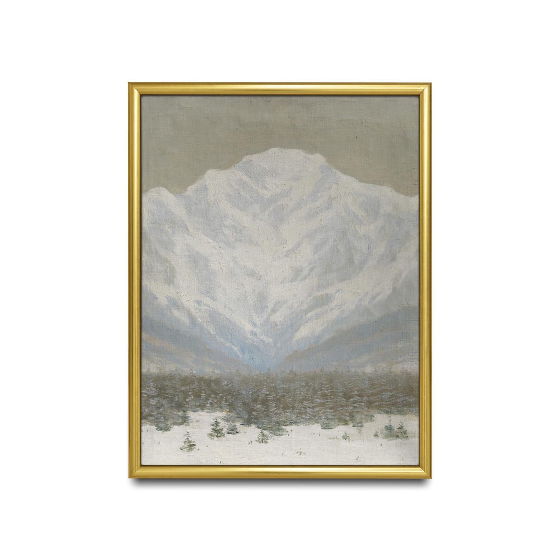 Vertical Snowy Mountain Peak over Pine Forest Winter Scene Poster - Image 2