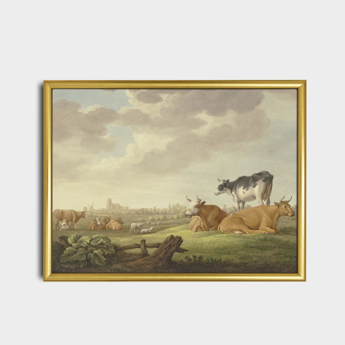 Cows and Sheep in Dutch Meadow Pastoral Herd Landscape Print - Image 2