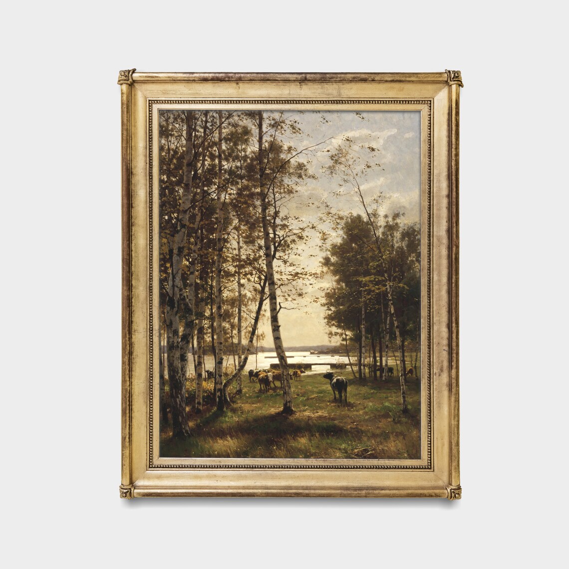 Vintage Landscape with Cows, Rustic Riverscape Art Print - Image 2