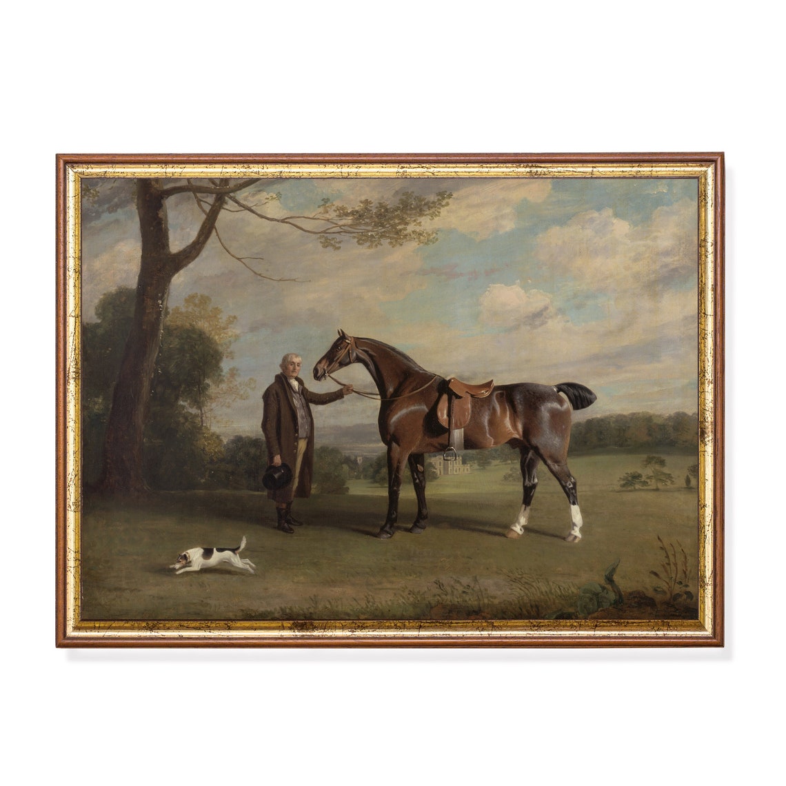 Gentleman with Saddled Horse and Terrier Under a Great Tree Poster