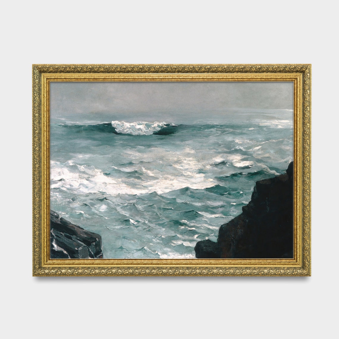 Waves Crashing On Dark Rocky Cliffs Dramatic Seascape Poster - Image 3