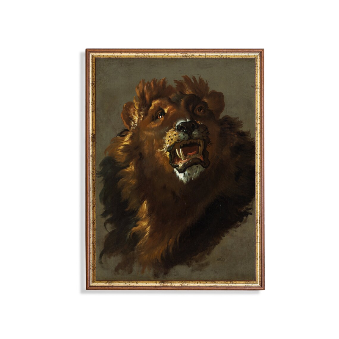 Roaring Lion Head Study in Dark Baroque Painting Style Poster