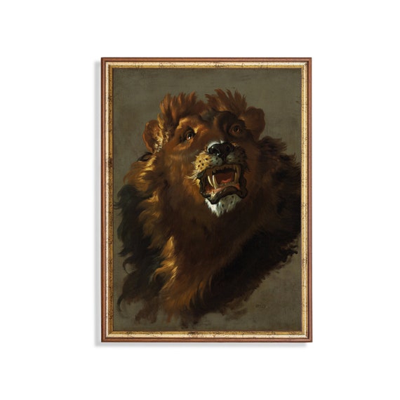 Printed And Shipped Vintage Lion Painting Lion Portrait Antique Animal Rustic Moody Art Animal Lover Gift Physical Prints