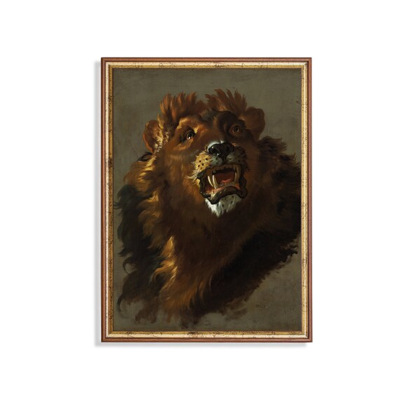 Roaring Lion Head Study in Dark Baroque Painting Style Poster