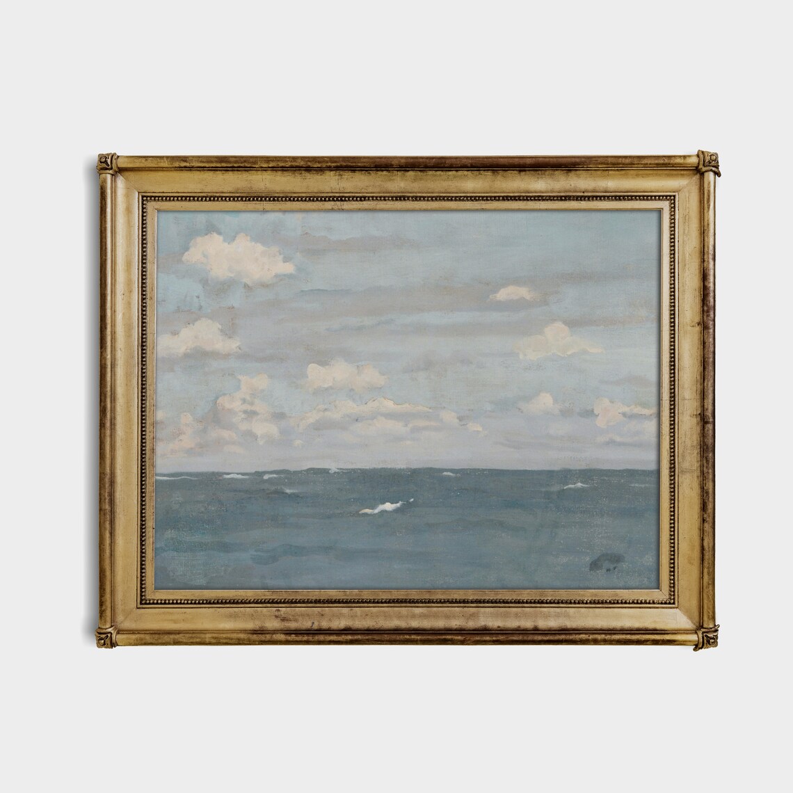 Calm Blue Sea under Cloudy Sky Minimalist Vintage Seascape Poster - Image 3