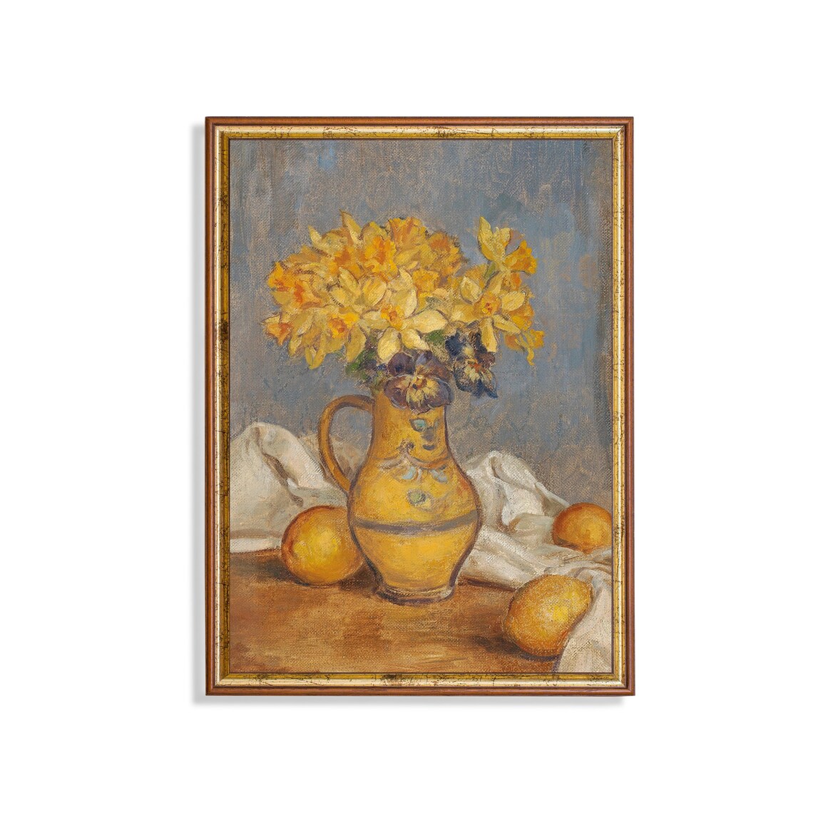 Golden Yellow Daffodils in a Pitcher with Lemons Still Life Poster