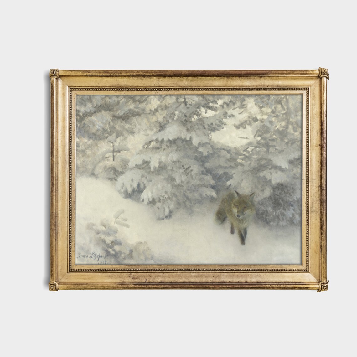 Red Fox Padding Through a Snowy Winter Forest by Bruno Liljefors Poster - Image 4
