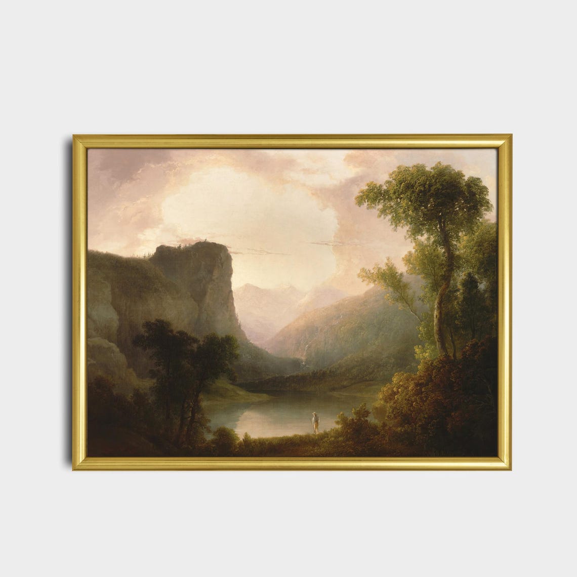 Glowing Mountain Lake at Dawn Between Towering Cliffs Poster - Image 2