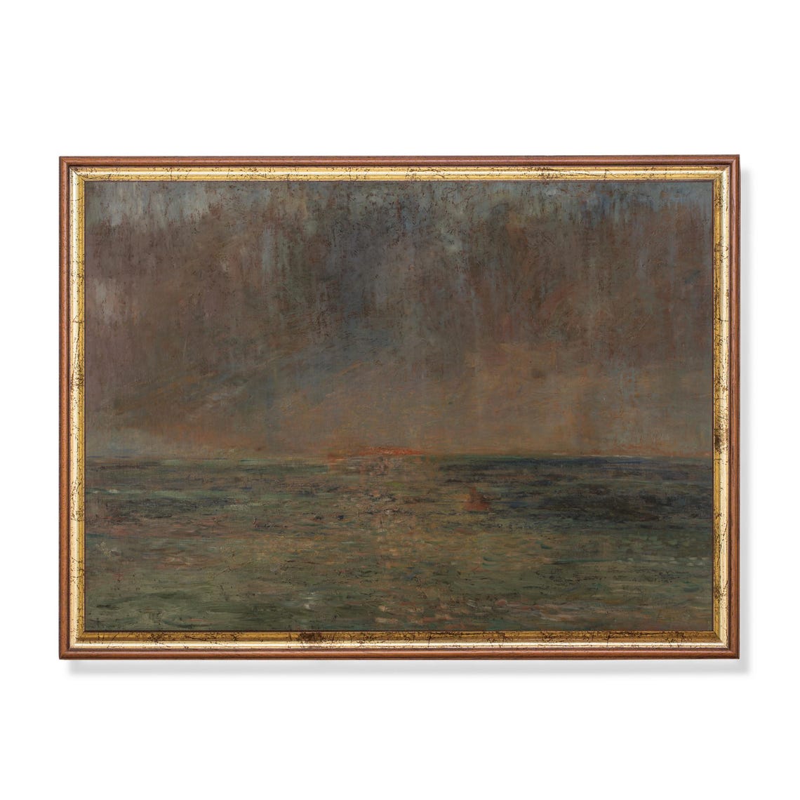 Stormy Seascape at Sunset over Dark Waters Vintage Art Poster