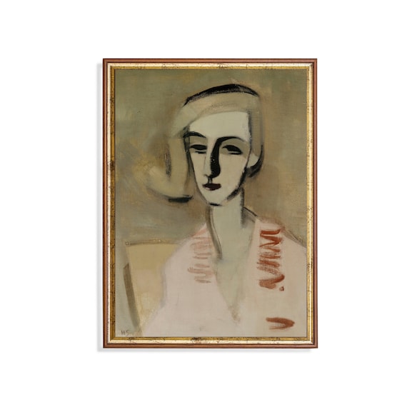 Neutral-Toned Modernist Portrait of a Woman Abstract Art Print