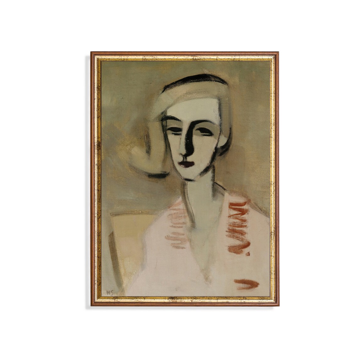 Abstract Woman Portrait in Neutral Tones Modernist Style Art Print
