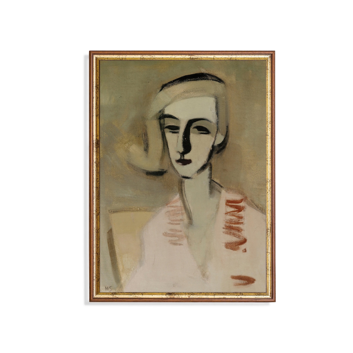 Neutral-Toned Modernist Portrait of a Woman Abstract Art Print