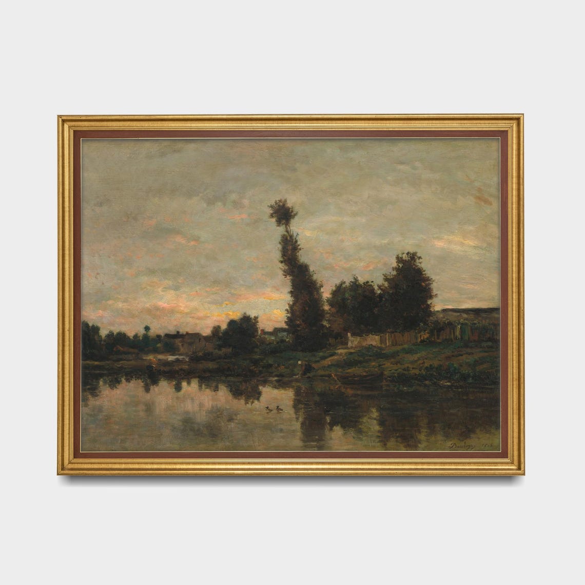 Twilight River Reflections with Tall Poplars Vintage Sunset Poster - Image 5