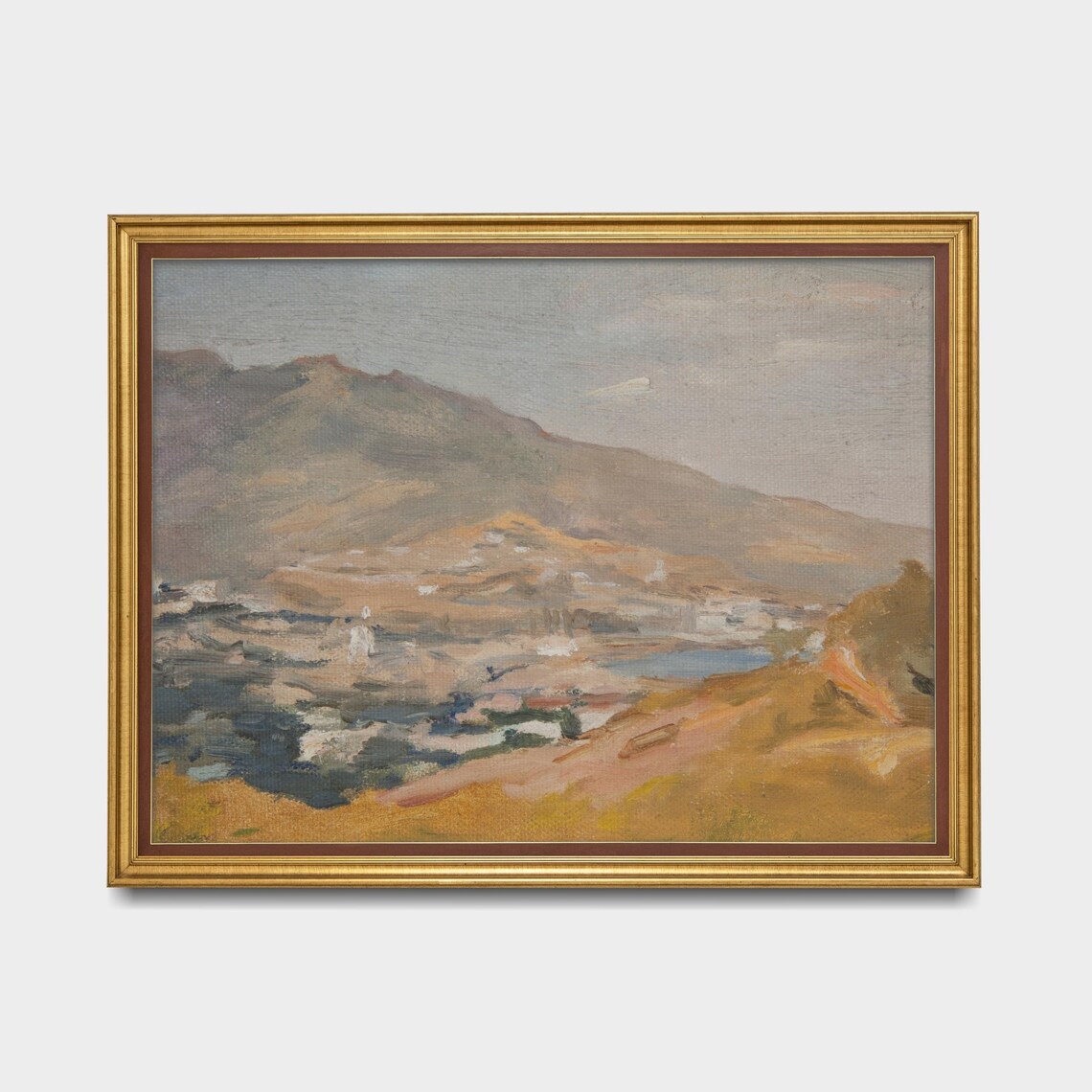 Antique Mountain Village By A Lake Landscape Painting Poster - Image 5
