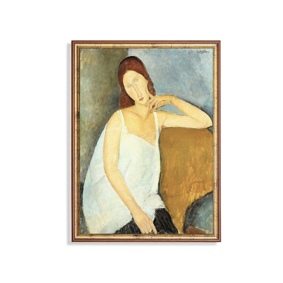 Woman in White Camisole Elongated Modigliani Style Portrait Poster