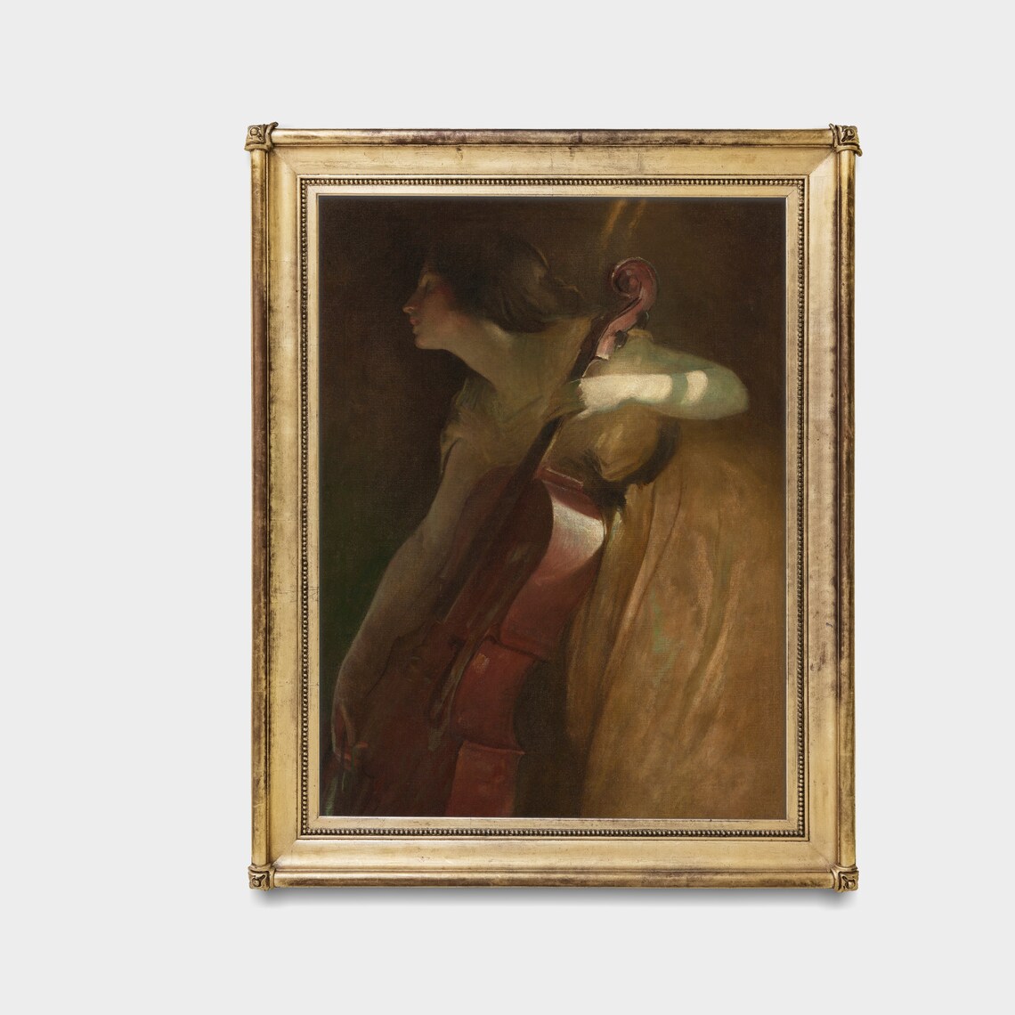 Woman with Cello Dramatic Chiaroscuro Music Portrait Painting Poster - Image 5