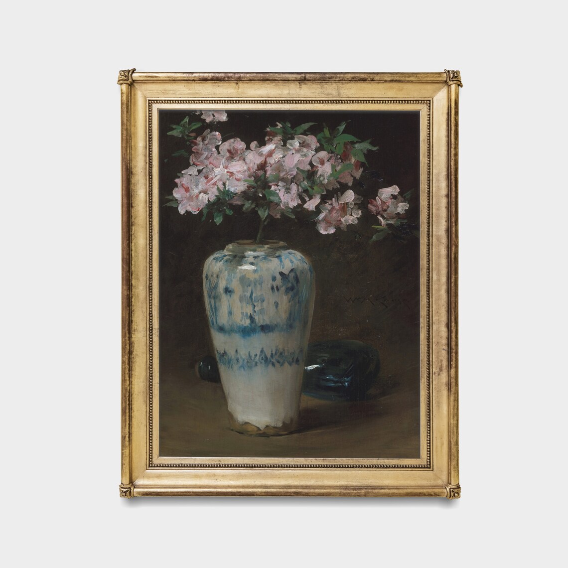 Pink Azalea Blossoms In Blue And White Porcelain Vase Floral Poster - Image 4