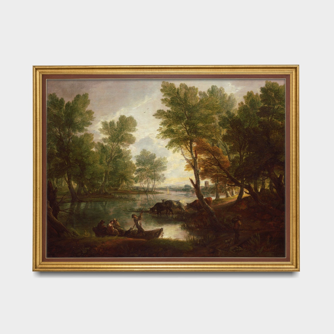 Woodland River Scene with Boatmen, Figures, and Cattle Poster - Image 3