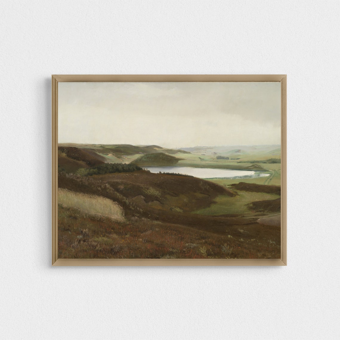 Rolling Moorland Hills Lake View Antique Rustic Landscape Poster - Image 2