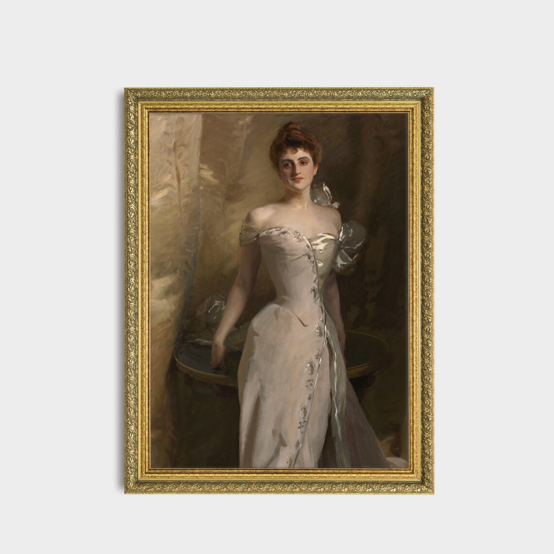 Standing Woman in an Off Shoulder Ivory Gown Classic Portrait Poster - Image 3