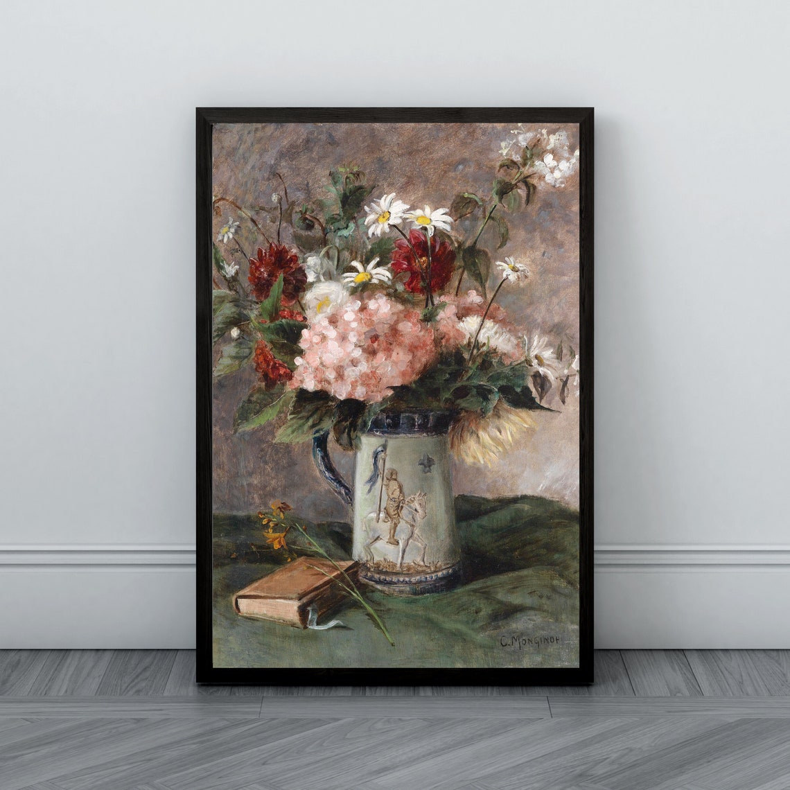 Wildflowers in a Decorated Ceramic Tankard Signed C Monginot Poster - Image 2