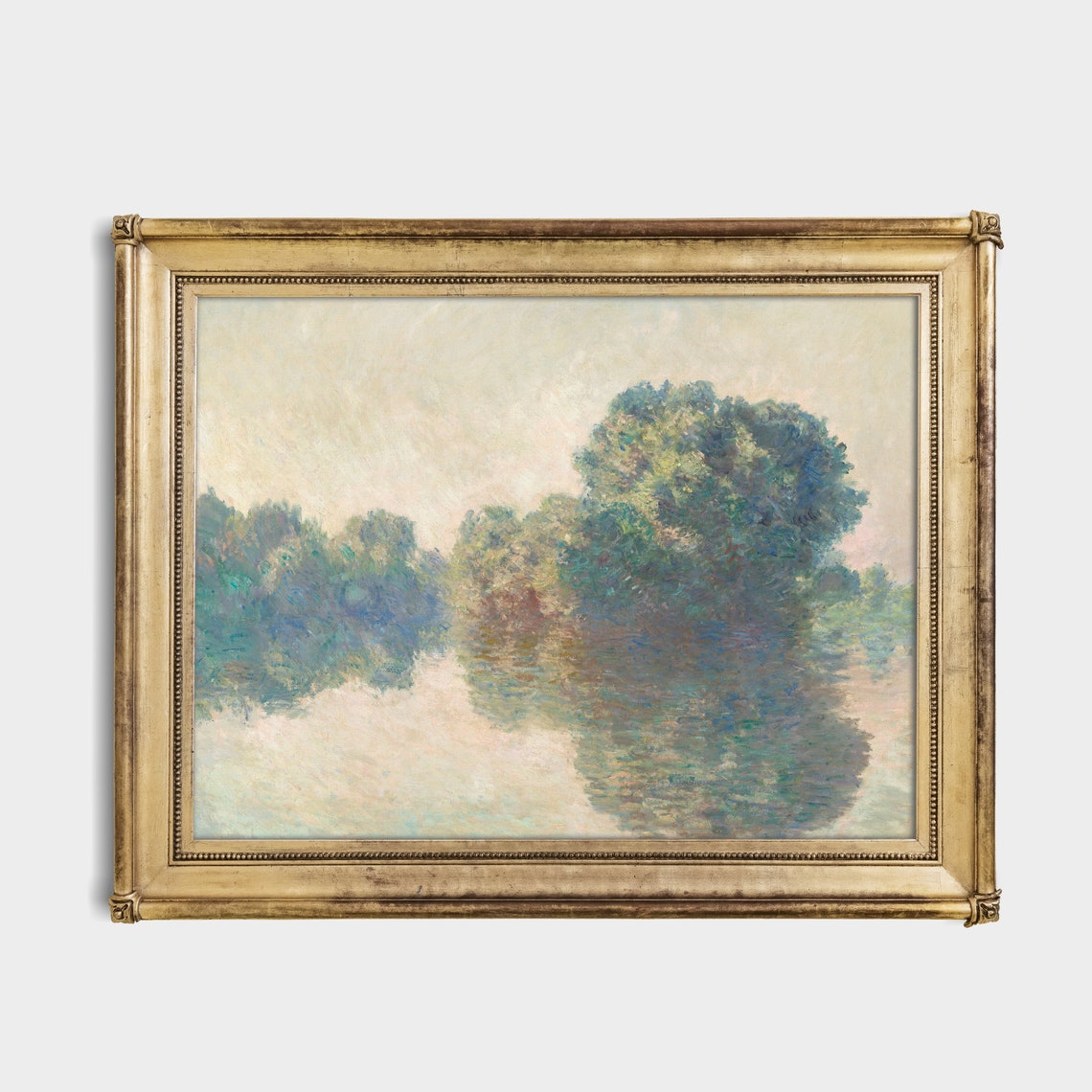 Misty Morning River with Soft Tree Reflections Impressionist Poster - Image 3