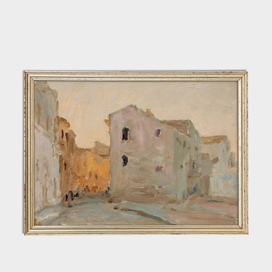 Impressionist European Street with Whitewashed Houses Poster - Image 3