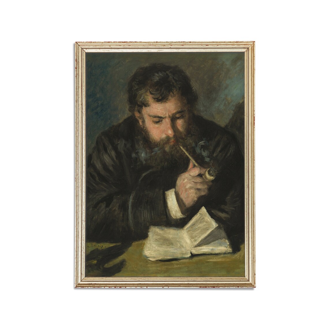 Bearded Man Reading a Book and Smoking a Pipe Vintage Portrait Poster - Image 2