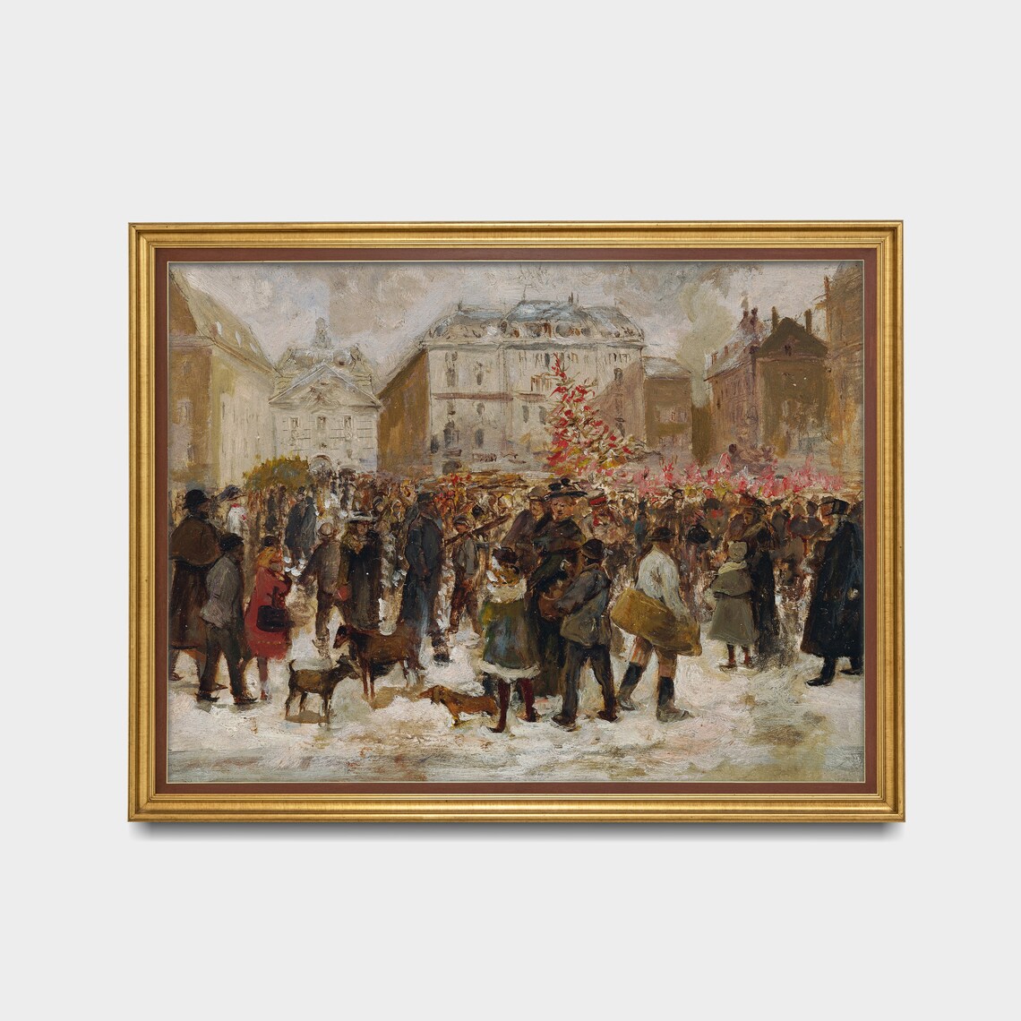 Bustling Christmas Market Square with Crowd Festive Winter Poster - Image 4