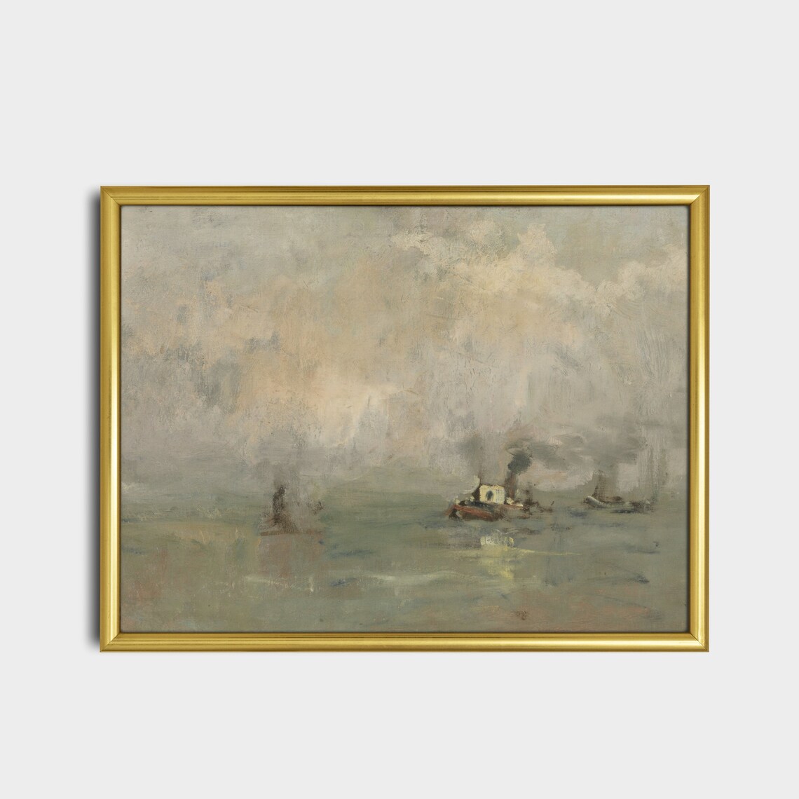 Small Boats Drifting in a Misty Foggy Harbor at Dawn Vintage Poster - Image 2