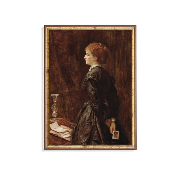 Classic Painting Vintage Portrait Print Antique Woman Portrait Wall Art Rustic Moody Victorian Decor