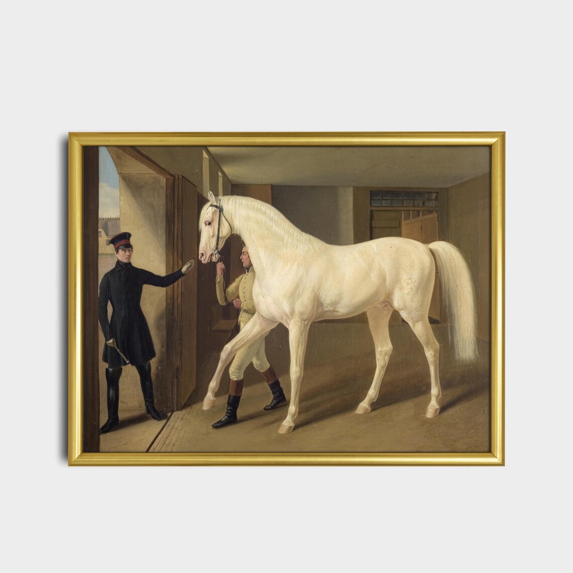 Antique White Horse In Stable Equestrian Painting Fine Art Poster - Image 2