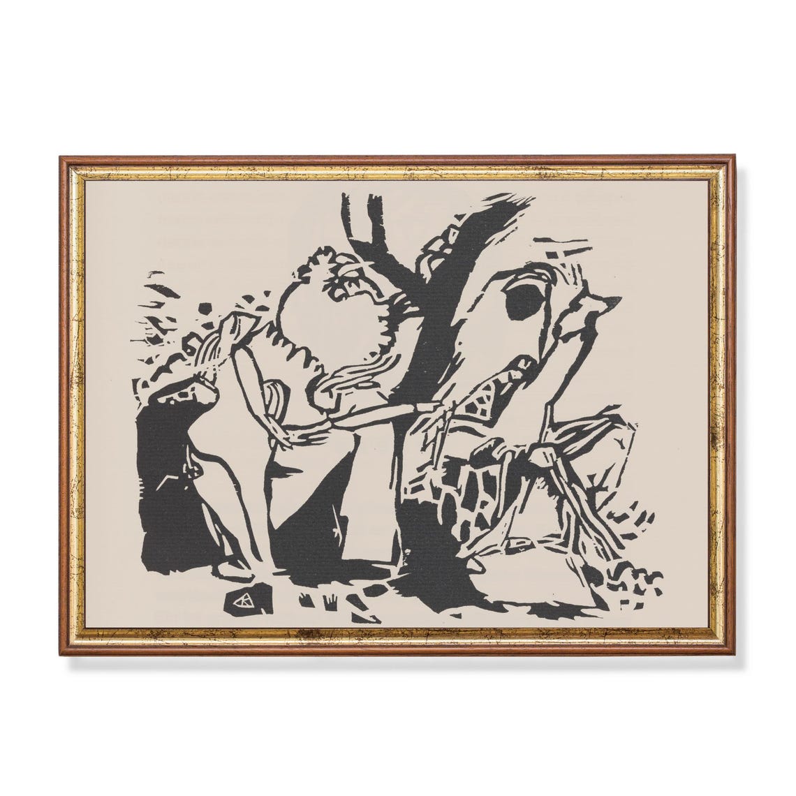 Expressionist Black White Woodcut Tree Fellers Bold Vintage Art Poster - Image 5