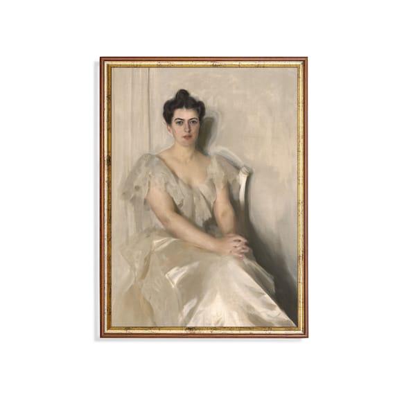 Lady in a White Gown Seated in Chair Classic Vintage Portrait Poster